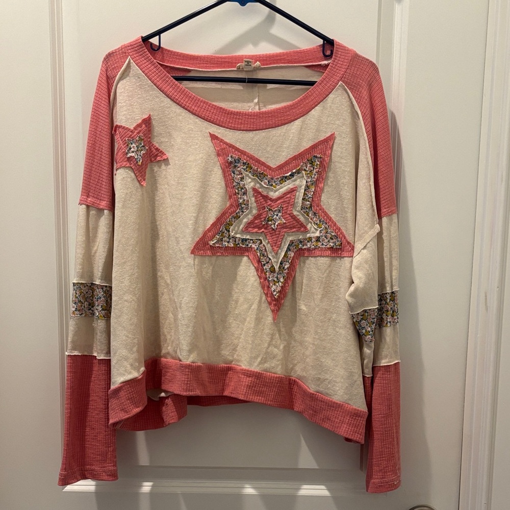 Women's POL Star Patterned Pink and Cream Top- oversized